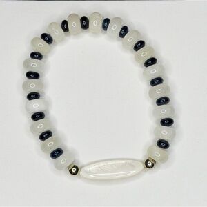 Mother of Pearl with calcite and quartz bracelet handmade stretchy